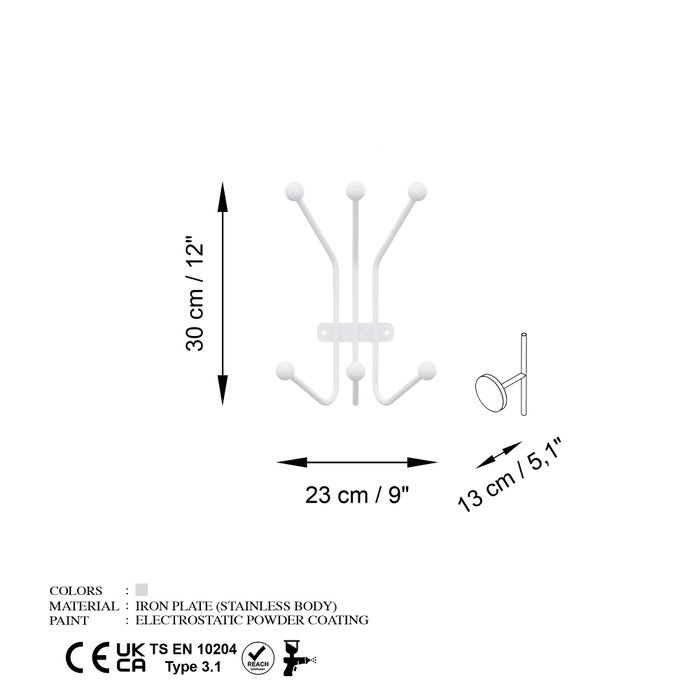 Wallity Ant-B Gancho de Pared Metálico Blanco Wallity Ant-B Gancho de Pared Metálico Blanco